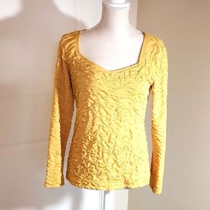 Hayley Mathews Yellow Long Sleeve Stretchy Crinkle Top Sz M Excellent Condition!
